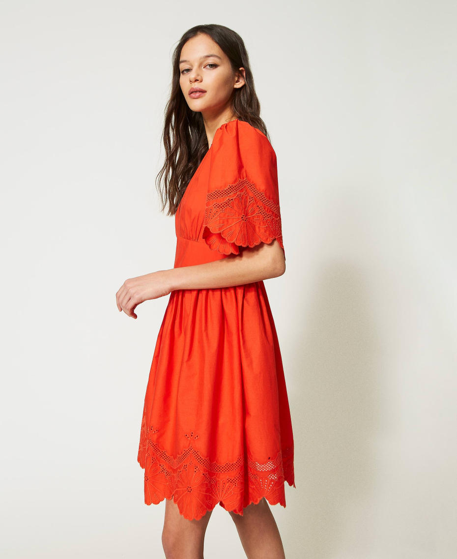 Kurzes Kleid aus Popeline mit Lochstickereien „Orange Sun“-Orange Frau 231TT2301-03