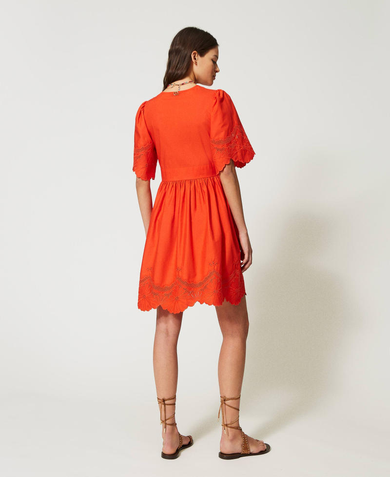 Kurzes Kleid aus Popeline mit Lochstickereien „Orange Sun“-Orange Frau 231TT2301-04