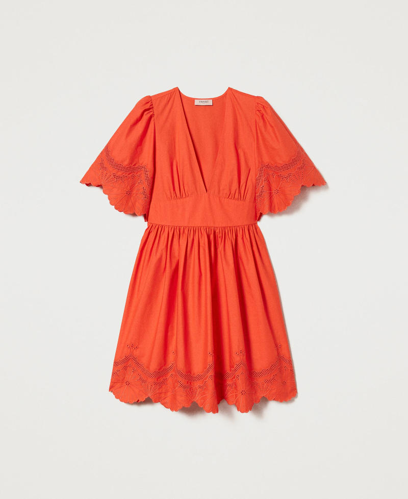 Kurzes Kleid aus Popeline mit Lochstickereien „Orange Sun“-Orange Frau 231TT2301-0S