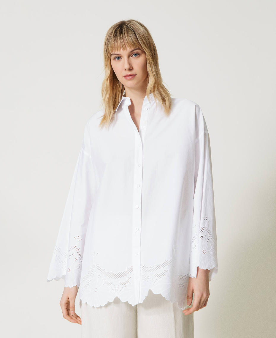 Poplin shirt with broderie anglaise White Woman 231TT2303-01