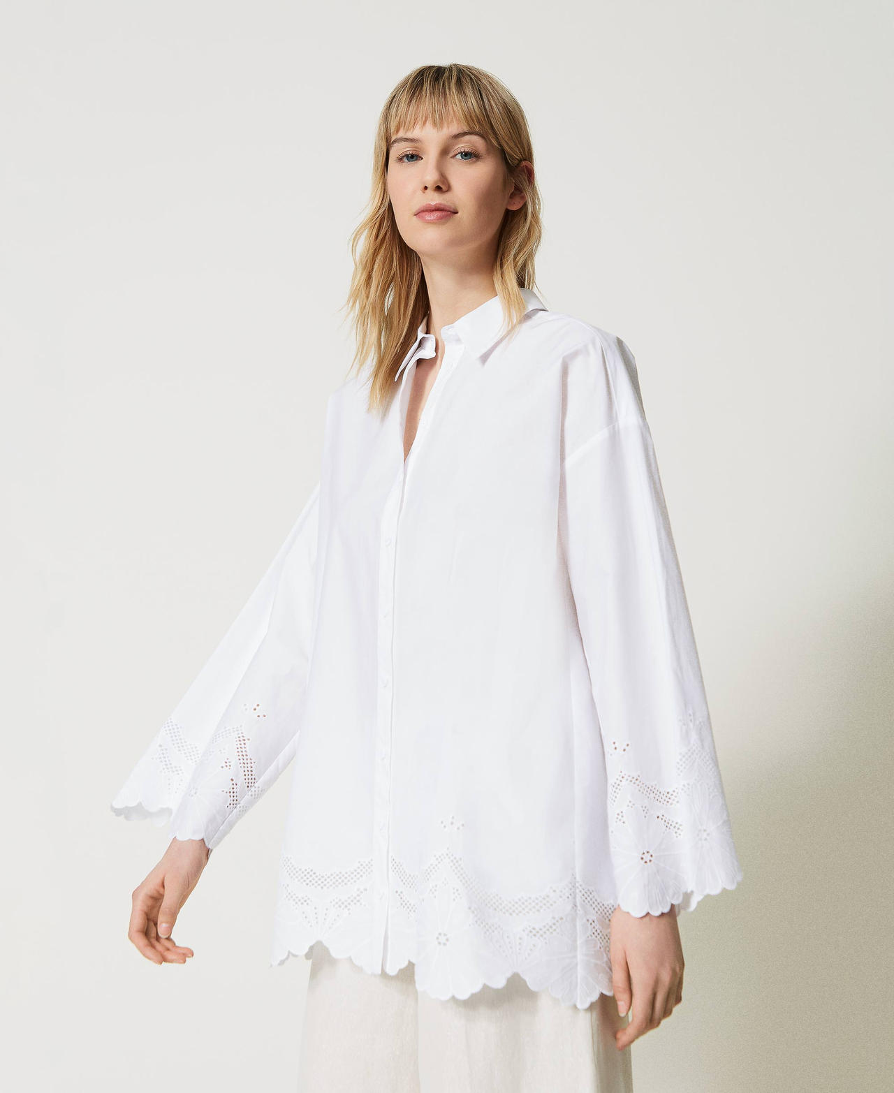Camisa de popelina con bordado inglés Blanco Mujer 231TT2303-02