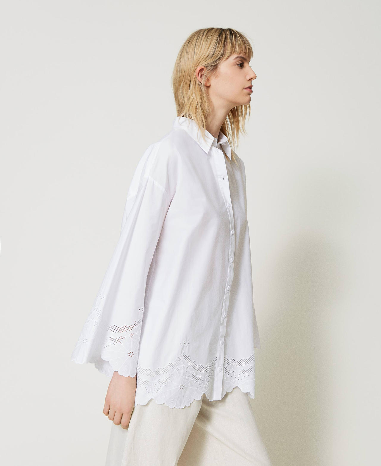 Poplin shirt with broderie anglaise