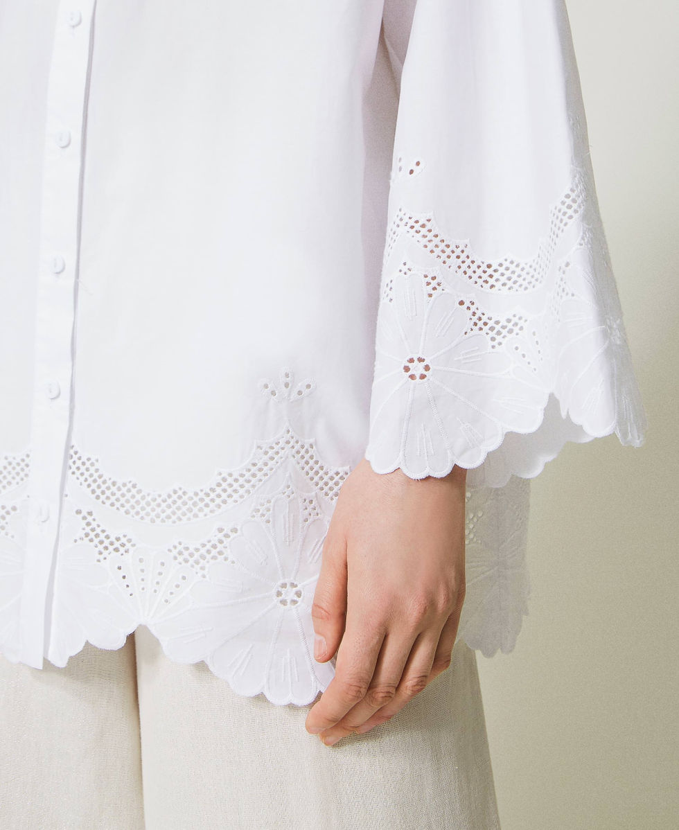 Poplin shirt with broderie anglaise