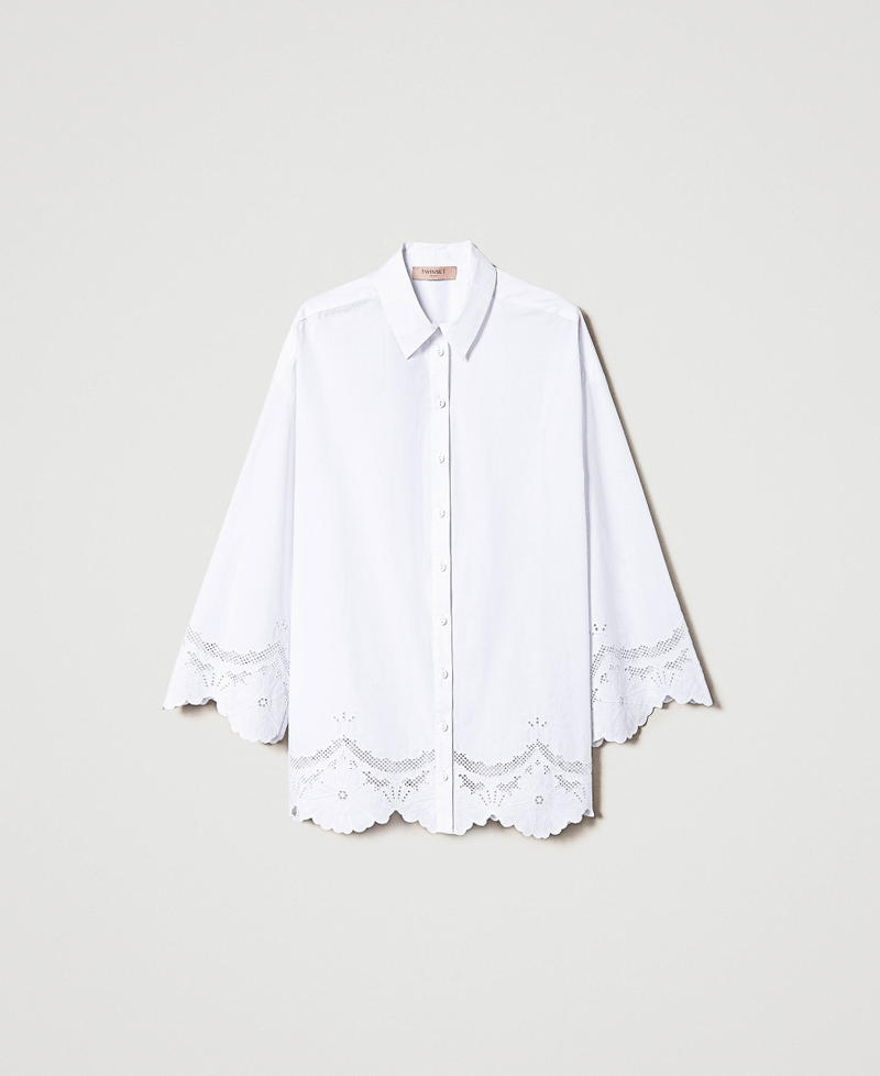 Poplin shirt with broderie anglaise