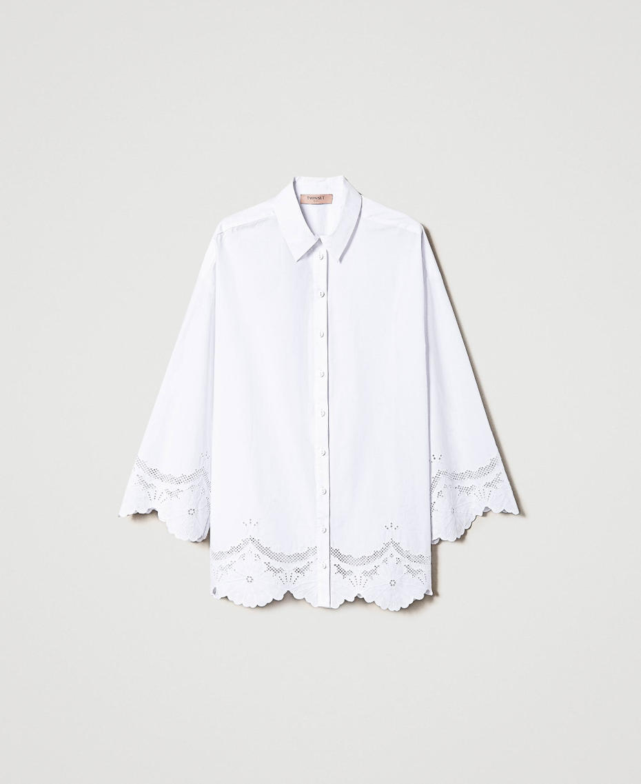 Poplin shirt with broderie anglaise