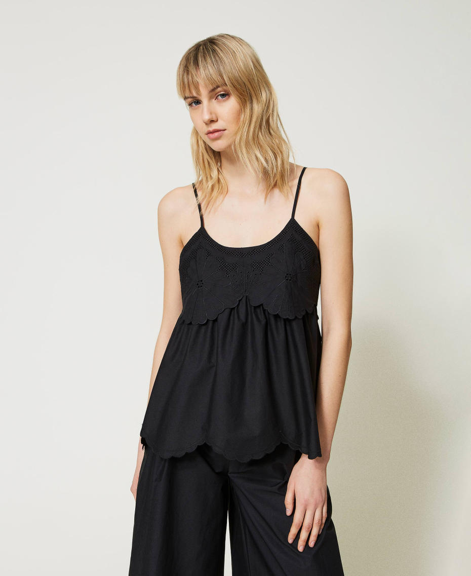 Top in popeline con ricami sangallo Nero Donna 231TT2304_00006_01