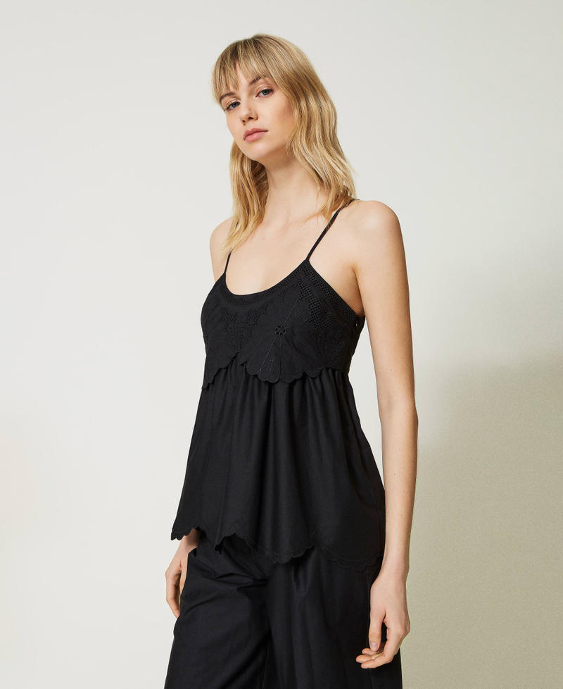 Top in popeline con ricami sangallo Nero Donna 231TT2304_00006_02