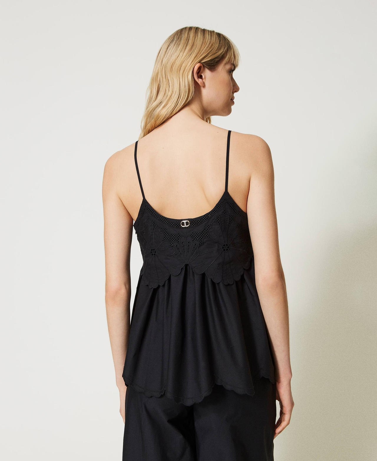 Top in popeline con ricami sangallo Nero Donna 231TT2304_00006_03