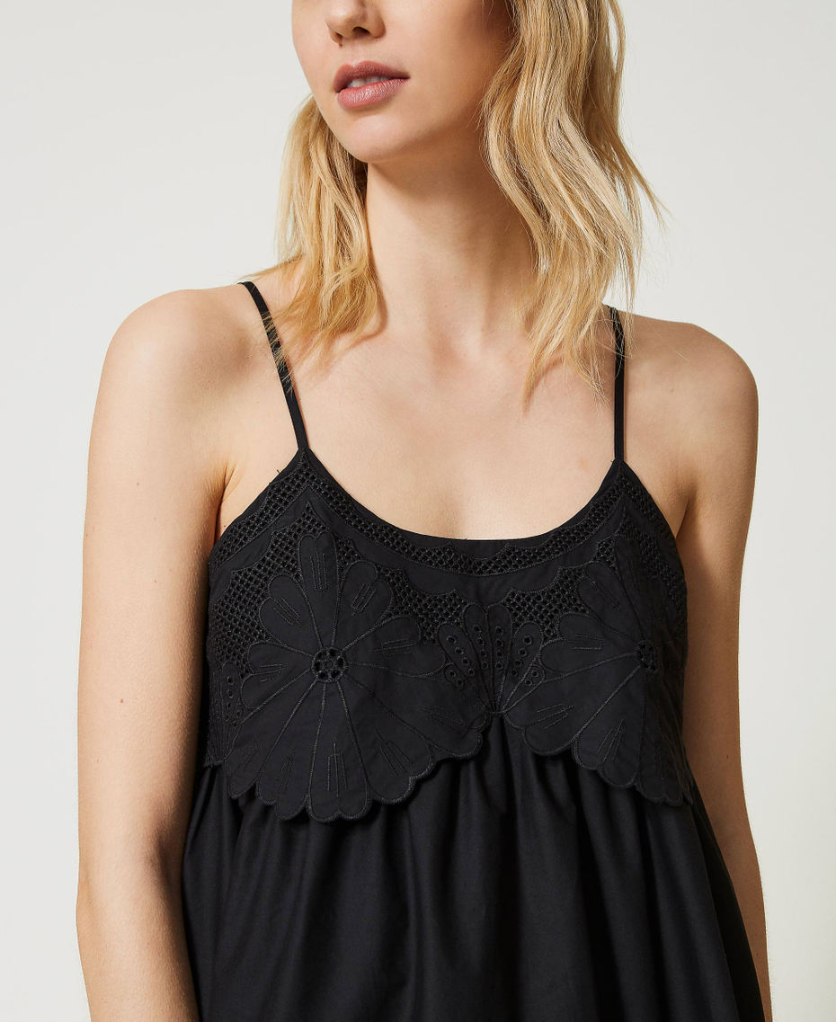 Top in popeline con ricami sangallo Nero Donna 231TT2304_00006_04