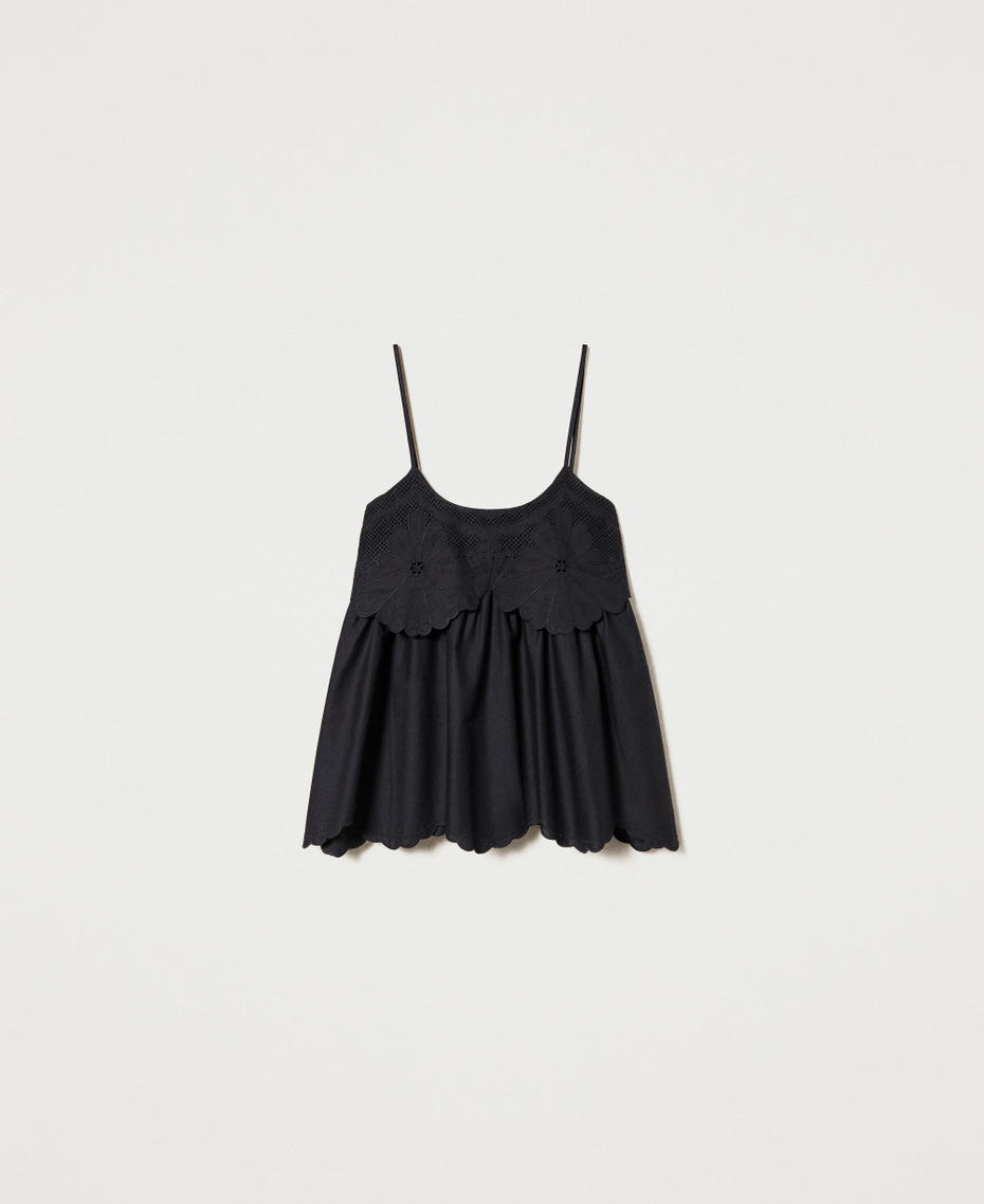 Top in popeline con ricami sangallo Nero Donna 231TT2304_00006_S0