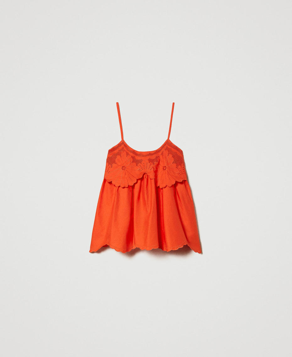 Poplin top with broderie anglaise "Orange Sun” Orange Woman 231TT2304-0S