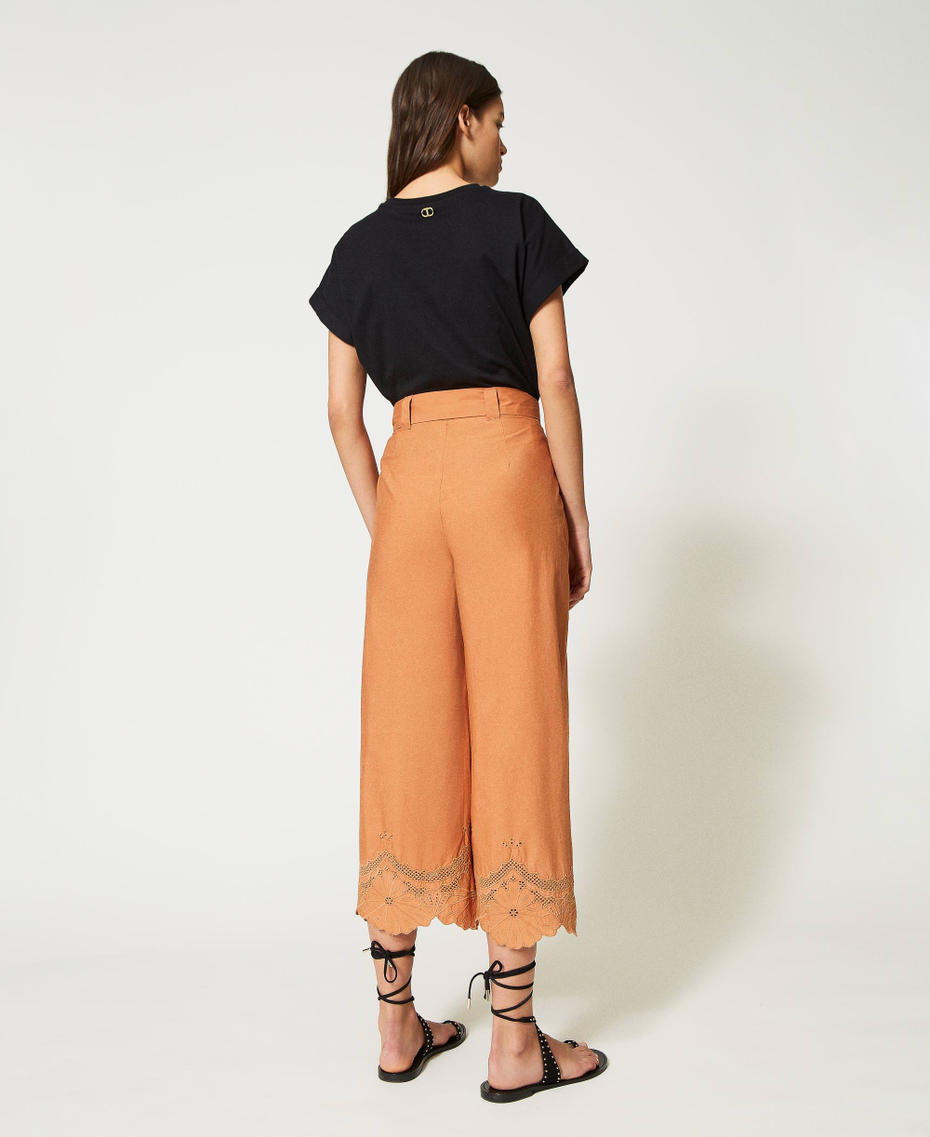 Poplin trousers with broderie anglaise "Hazelnut” Brown Woman 231TT2305-04