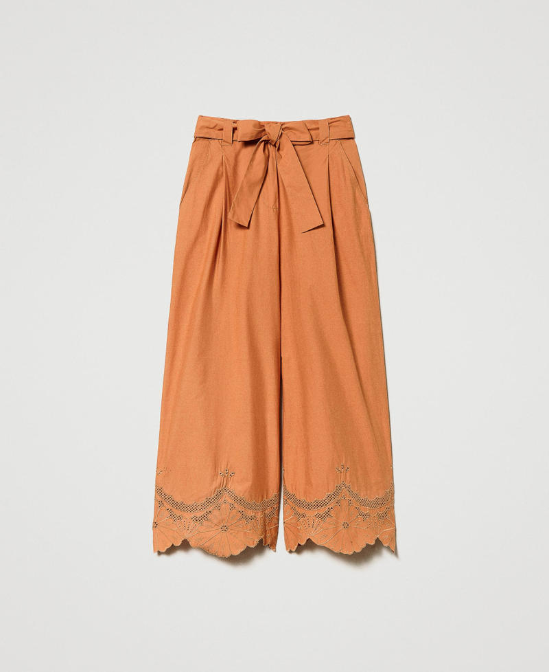 Pantalones de popelina con bordado inglés Marrón «Hazelnut» Mujer 231TT2305-0S