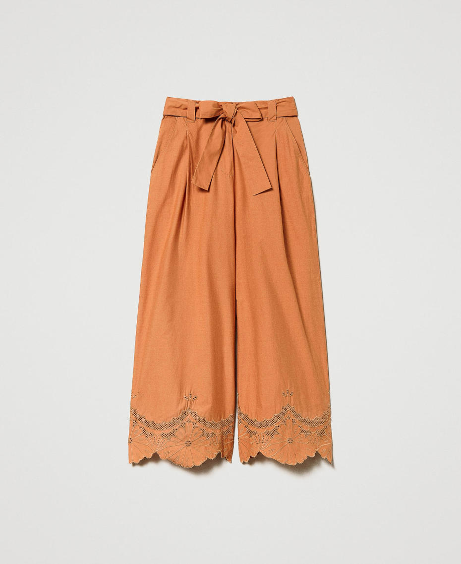 Poplin trousers with broderie anglaise "Hazelnut” Brown Woman 231TT2305-0S
