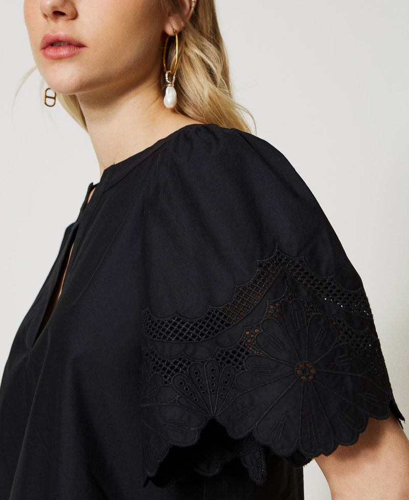 Poplin blouse with broderie anglaise Black Woman 231TT2306-04