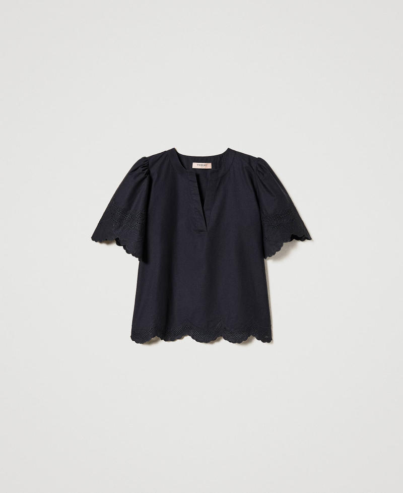 Poplin blouse with broderie anglaise