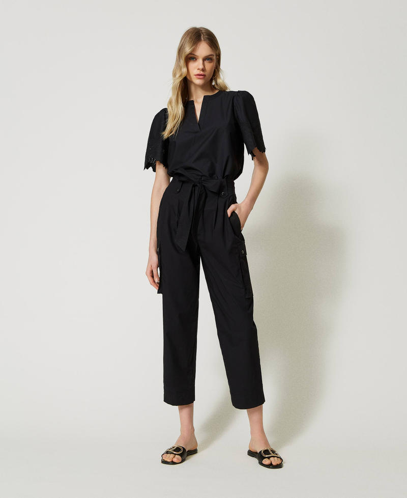 Poplin blouse with broderie anglaise