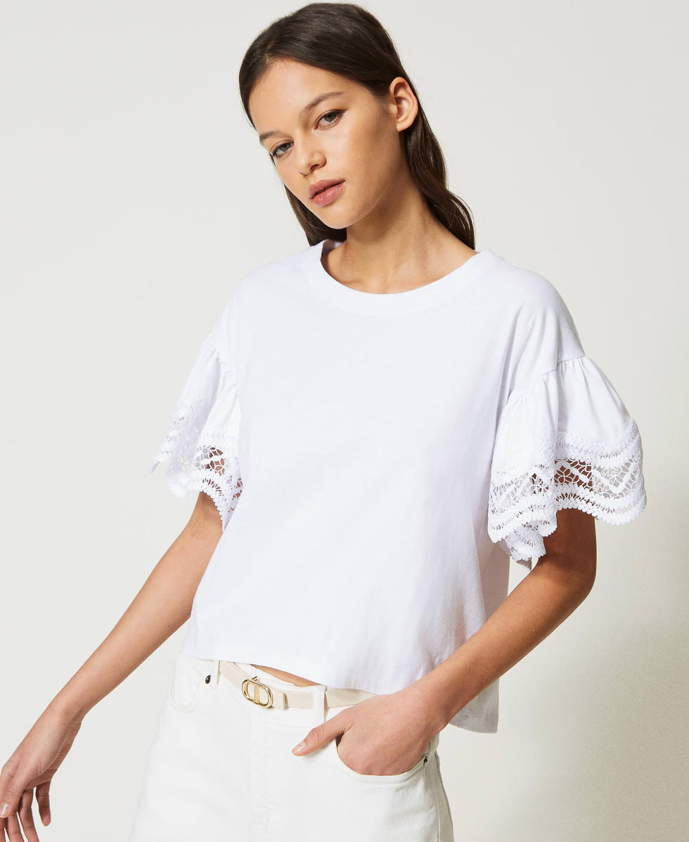 T shirt con pizzo macrame Donna Bianco TWINSET Milano