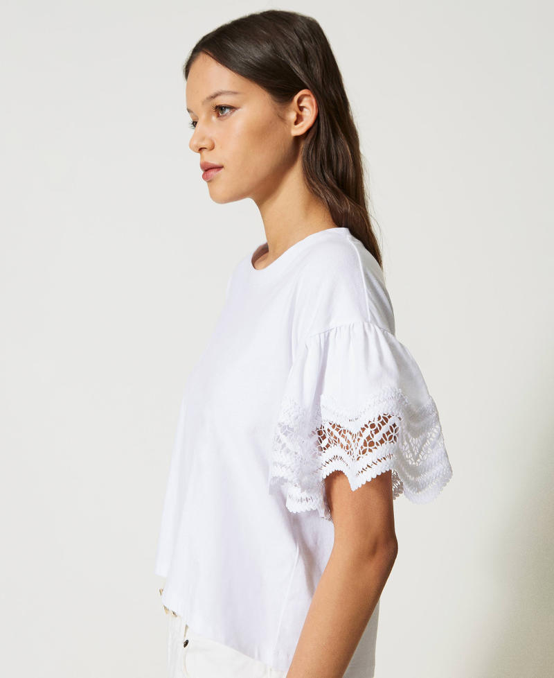 Lace Long Sleeve T-Shirt in Pizzo Panna