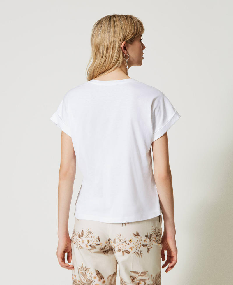 Camiseta con bordado de hilo multicolor Blanco Mujer 231TT2350-03