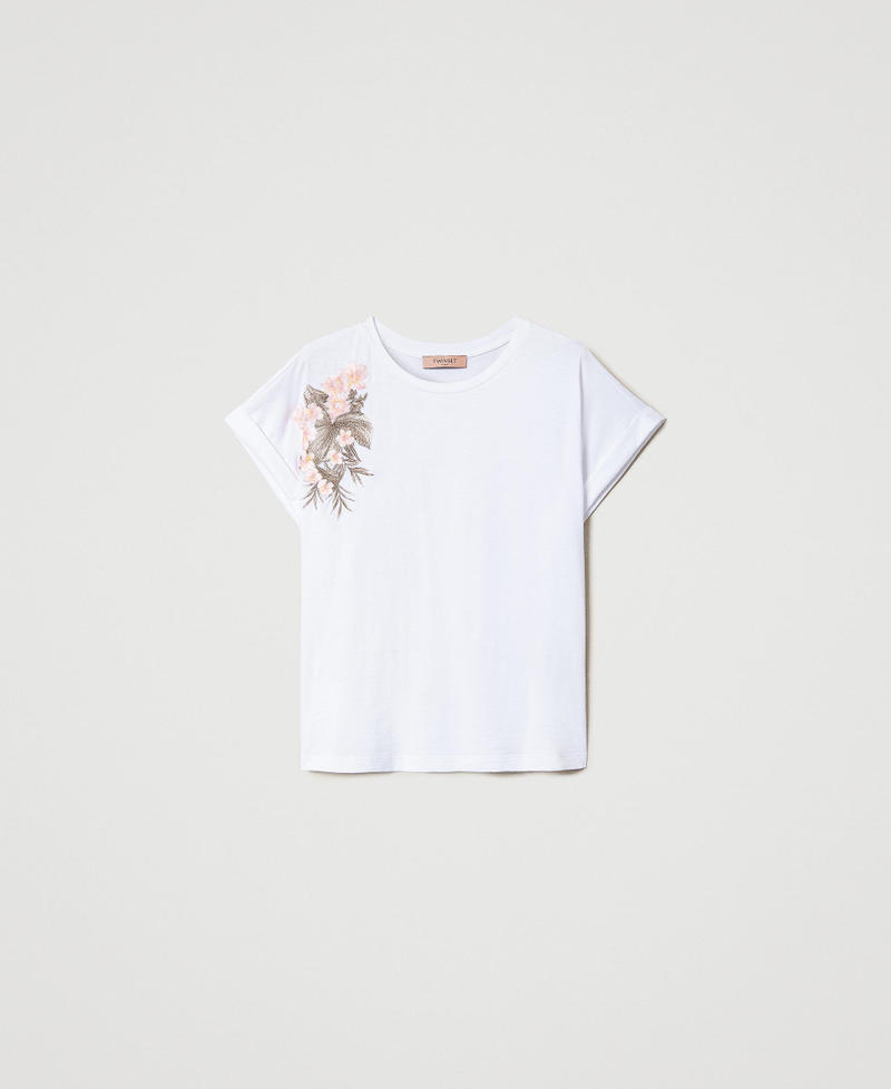 T-Shirt mit mehrfarbiger Fadenstickerei Weiß Frau 231TT2350-0S