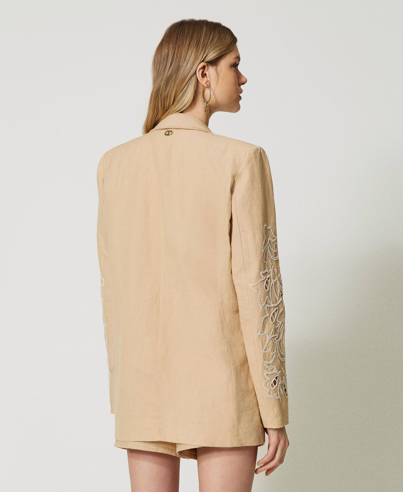 Linen and lurex blazer with embroidery