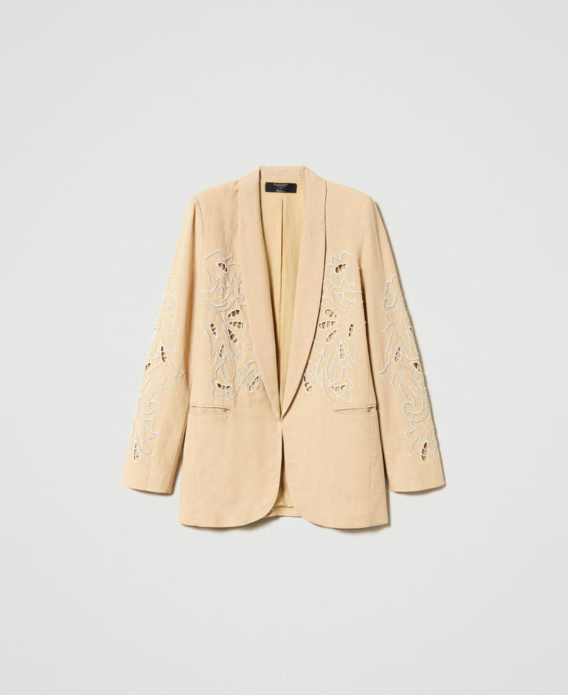 Linen and lurex blazer with embroidery