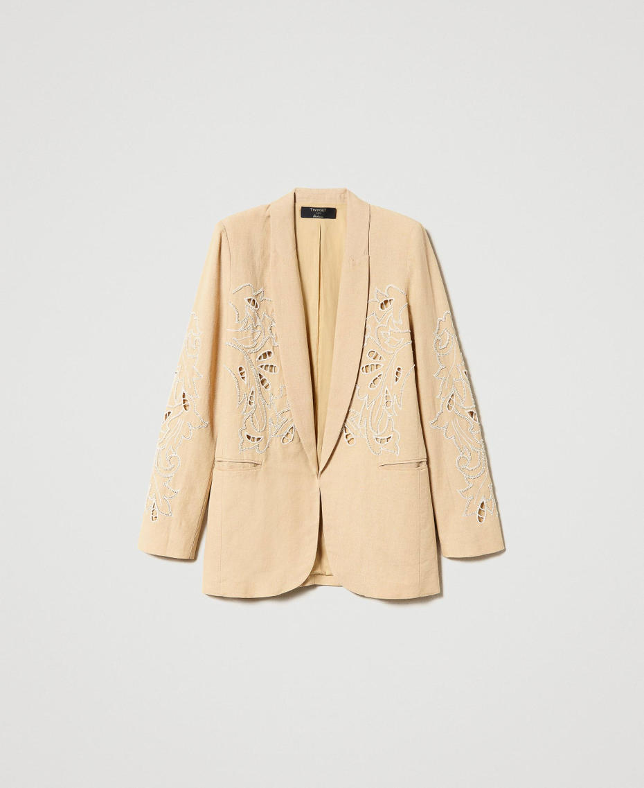 Linen and lurex blazer with embroidery