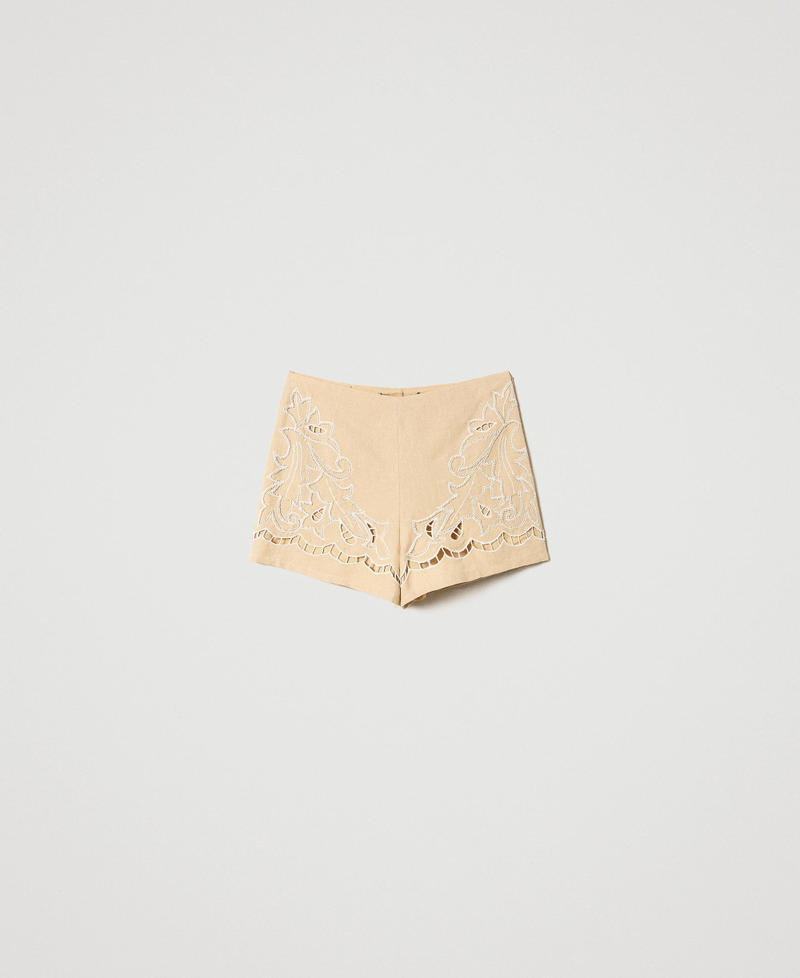 Linen and lurex shorts with embroidery “Cuban Sand” Pink / Ivory Woman 231TT2382-0S