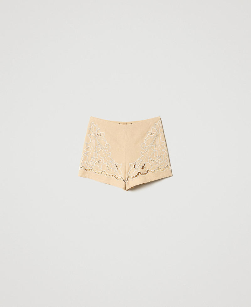 Linen and lurex shorts with embroidery