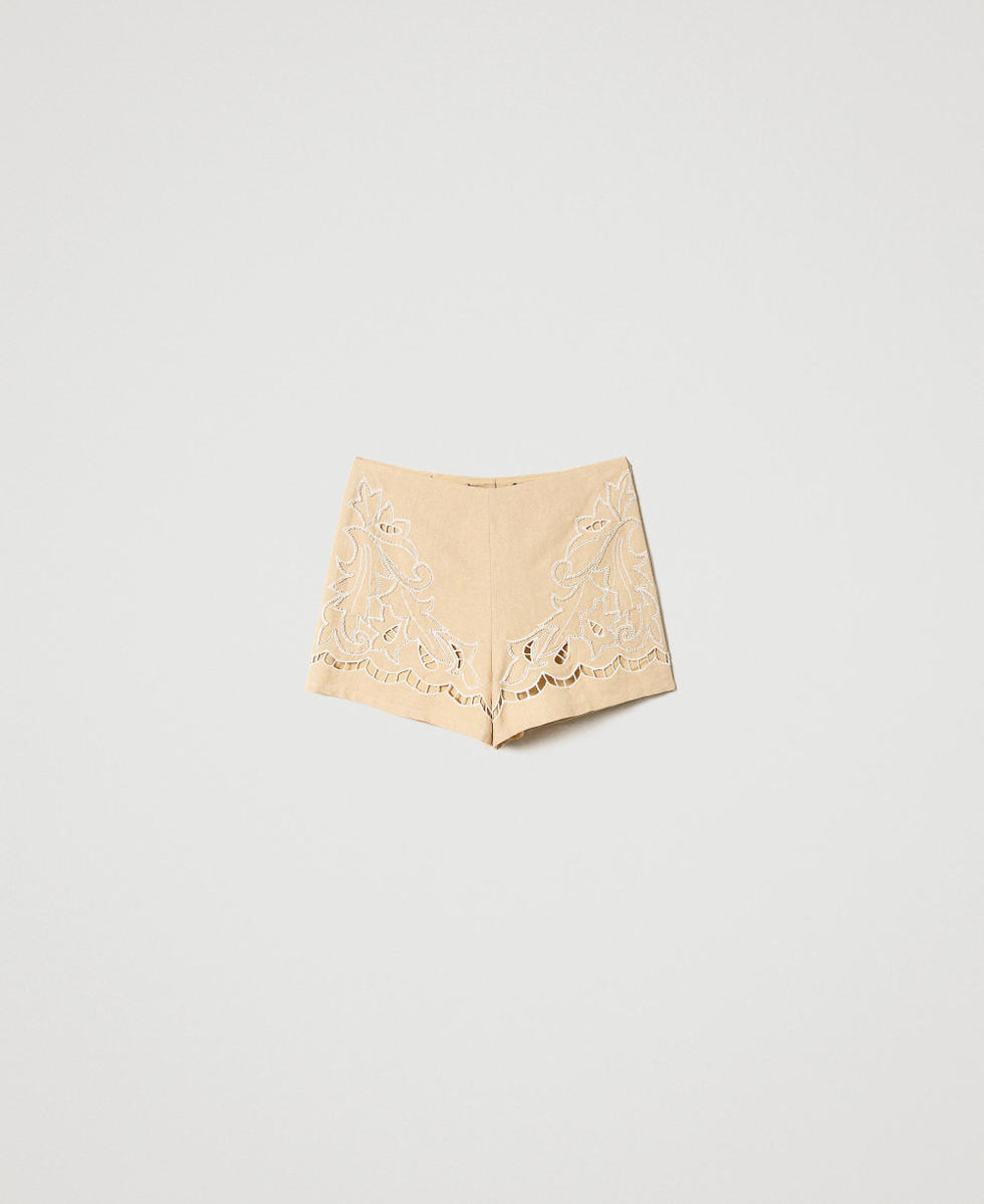 Short en lin et lurex avec broderie
