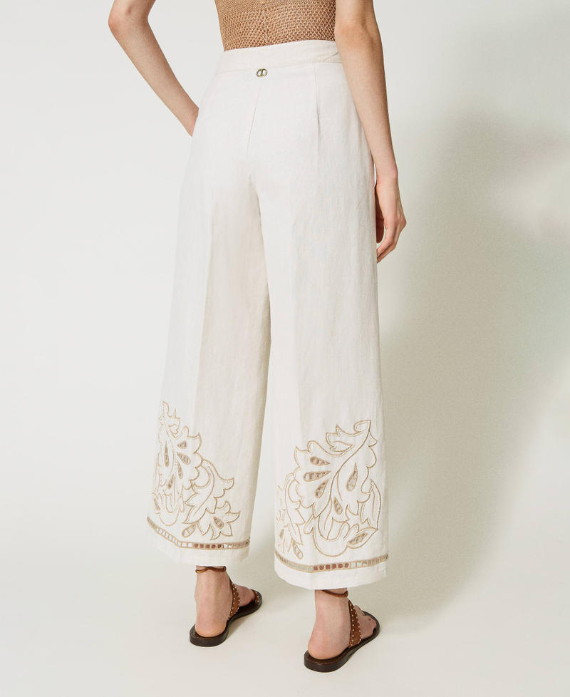 Pantaloni cropped in lino e lurex con ricamo Ricamo Bianco Antique White / "Pomice" Donna 231TT2383_10749_05