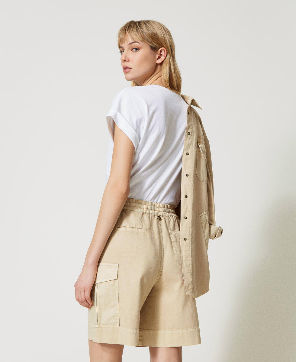 Bermudas cargo gabardina mezcla lino Mujer, Beige |