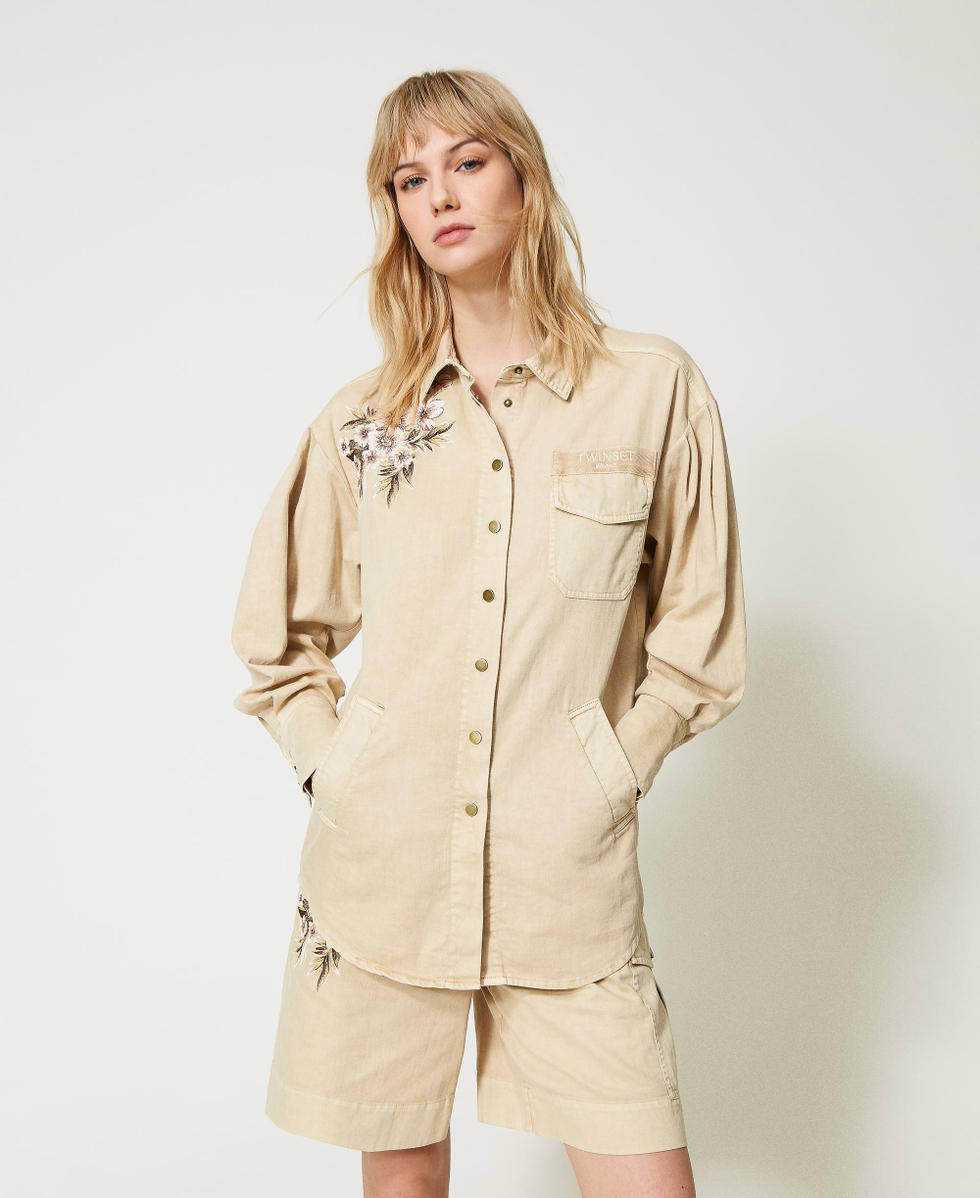 árabe Aleta álbum Chaqueta de gabardina en mezcla de lino Mujer, Beige | TWINSET Milano