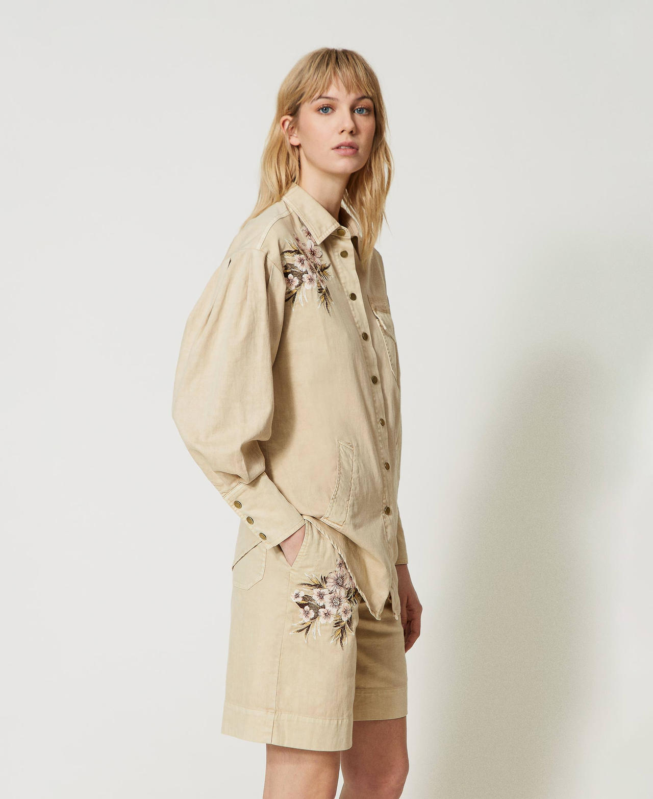 Linen blend gabardine jacket “Pale Hemp” Beige Woman 231TT2392-02