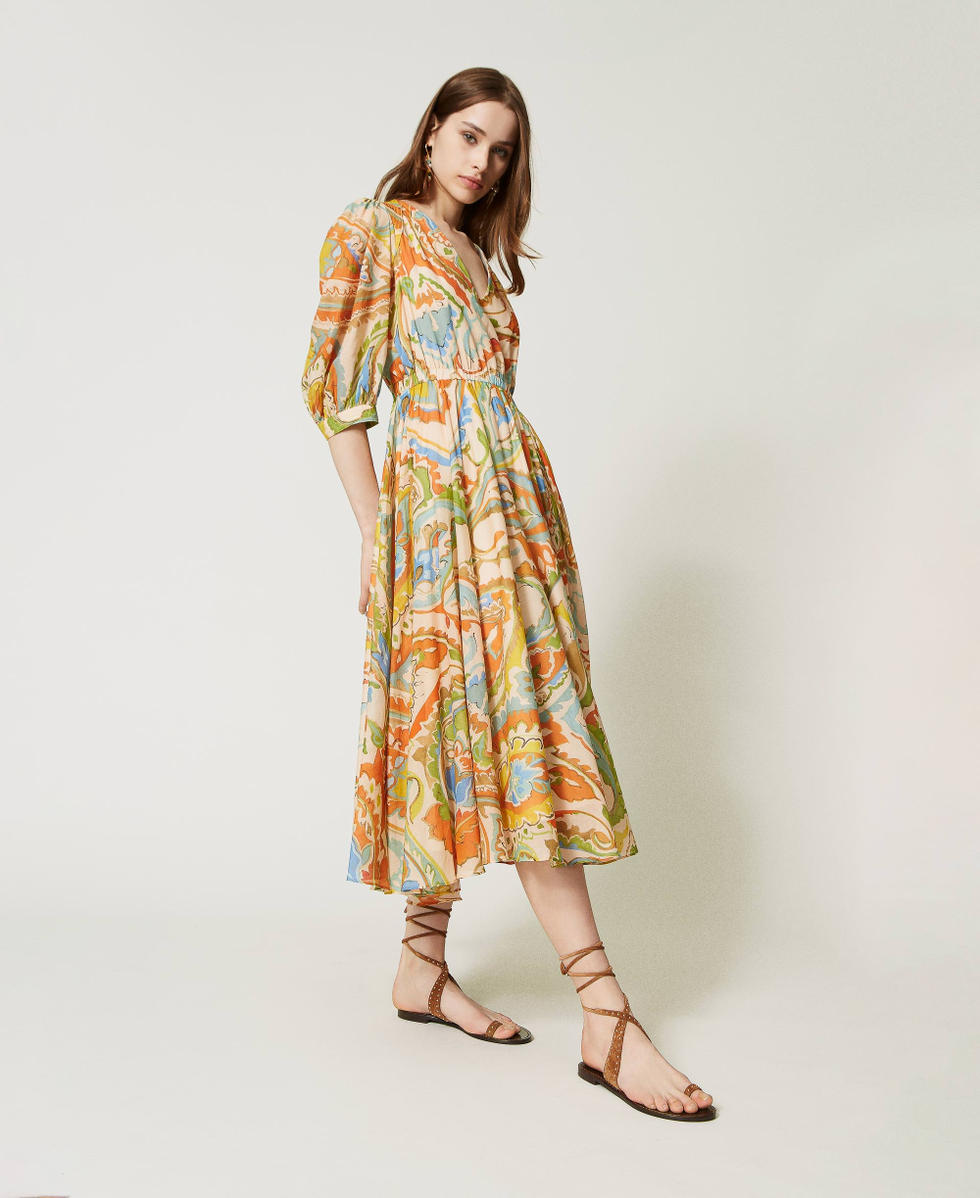 Printed muslin long dress