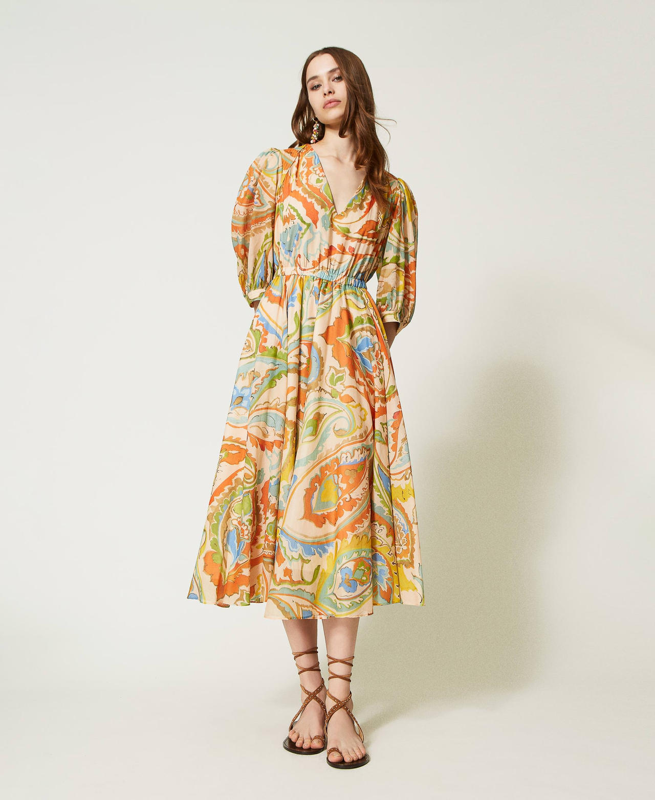 Printed long dress Woman, Beige | TWINSET Milano