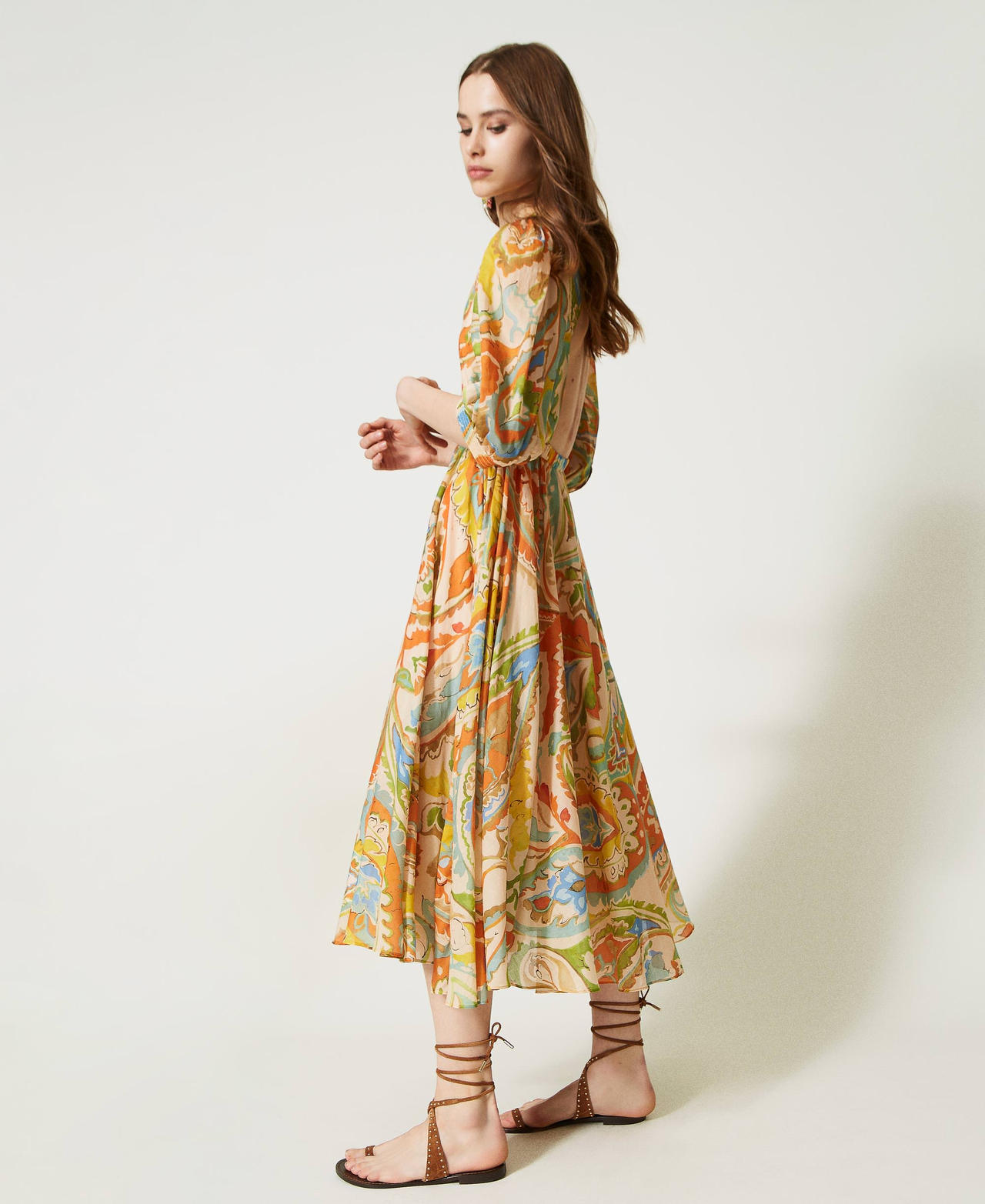 Robe longue en mousseline imprim&eacute;e