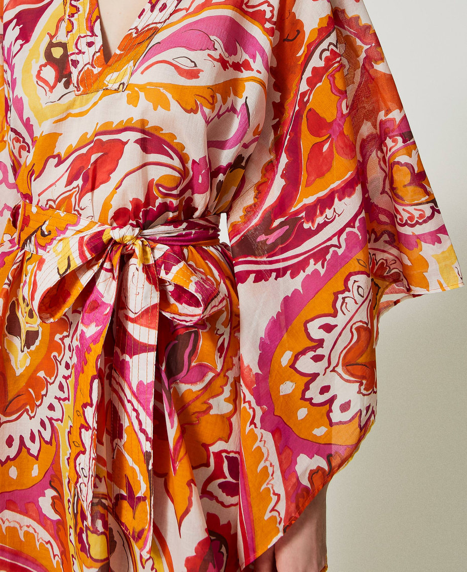 Robe caftan courte en mousseline imprimée
