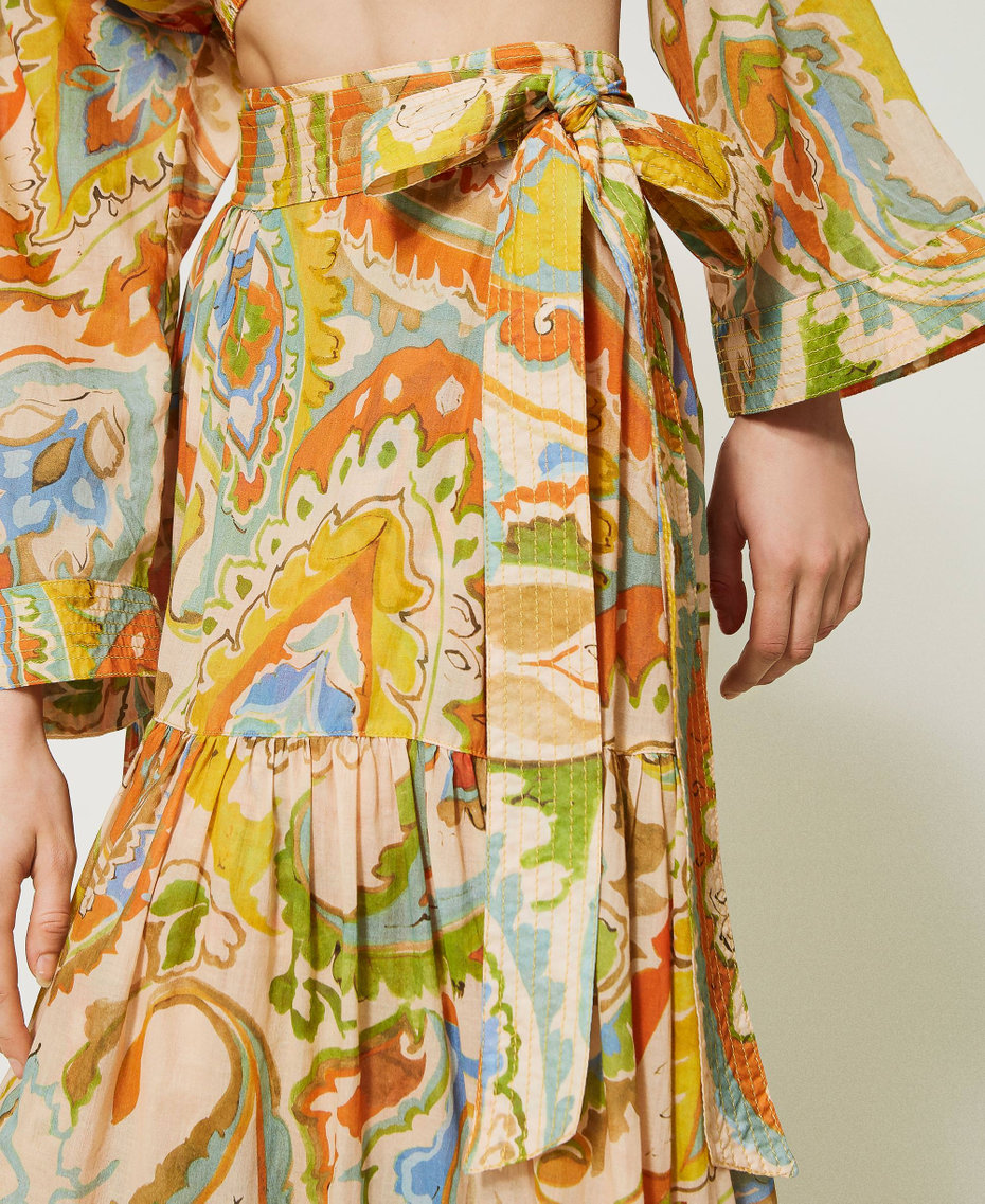 Falda larga de muselina estampada Estampado Dibujo Cachemira Marrón «Hazelnut» /  Verde Agave Mujer 231TT2438-04