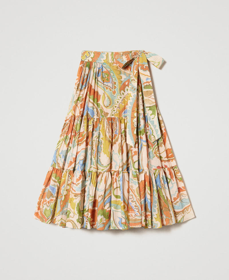 Printed muslin long skirt “Hazelnut” Brown / Agave Green Paisley Print Woman 231TT2438-0S
