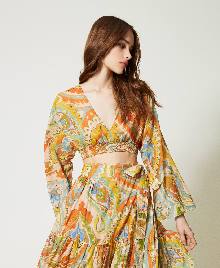 Printed muslin cropped top