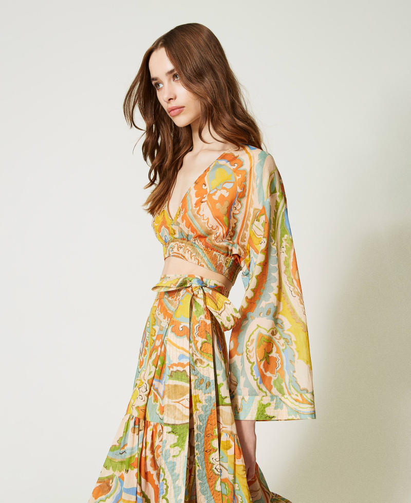 Printed muslin cropped top
