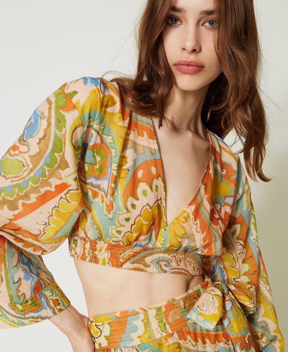 Printed muslin cropped top