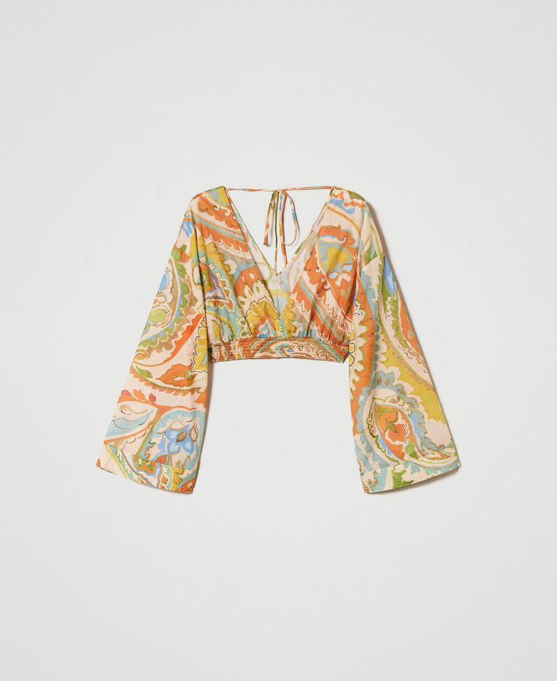 Printed muslin cropped top