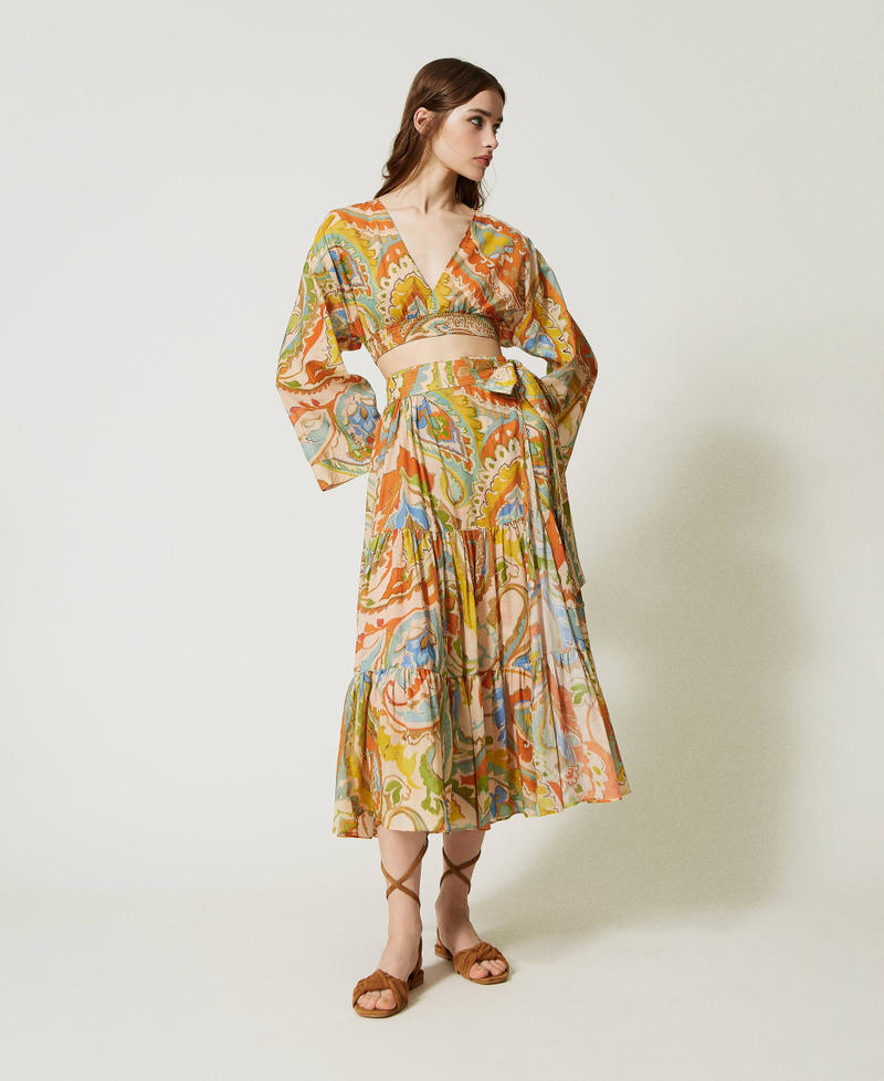 Printed muslin cropped top