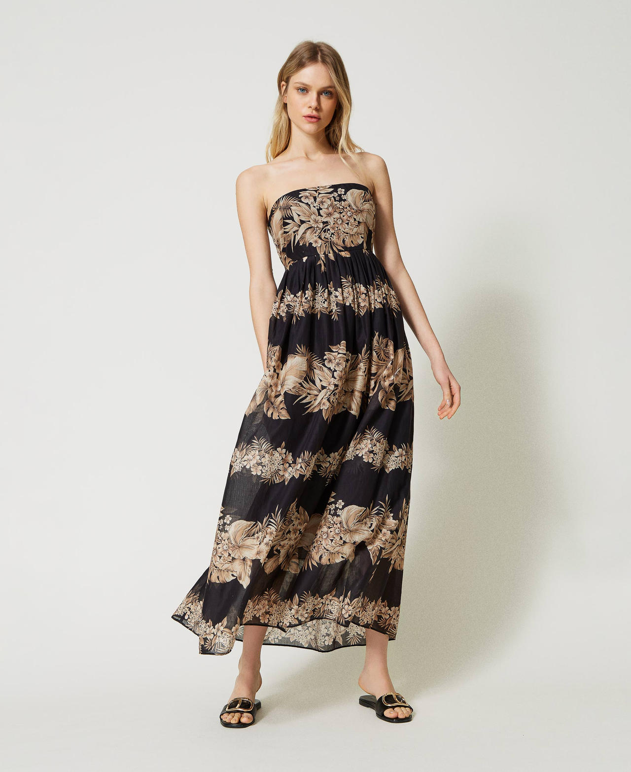 Printed muslin bustier dress