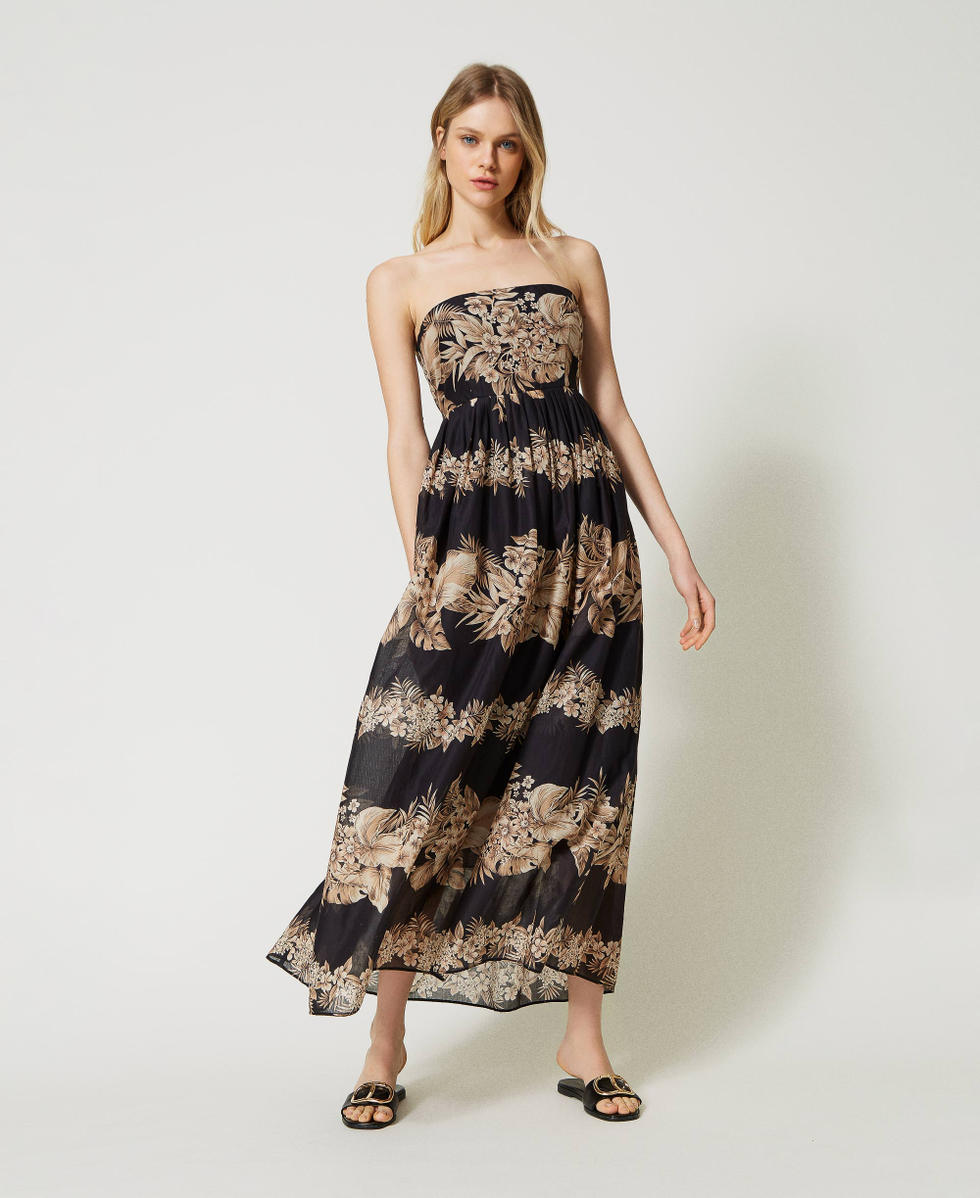 Printed muslin bustier dress