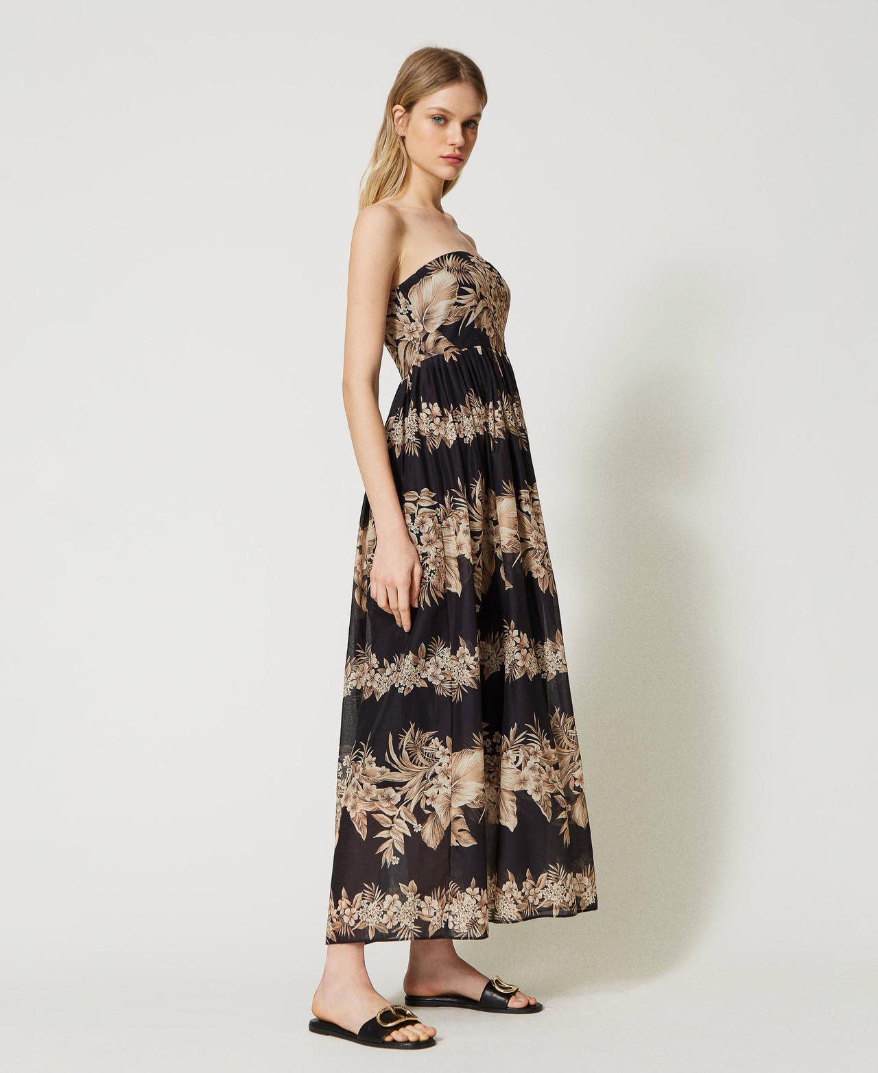 Printed muslin bustier dress