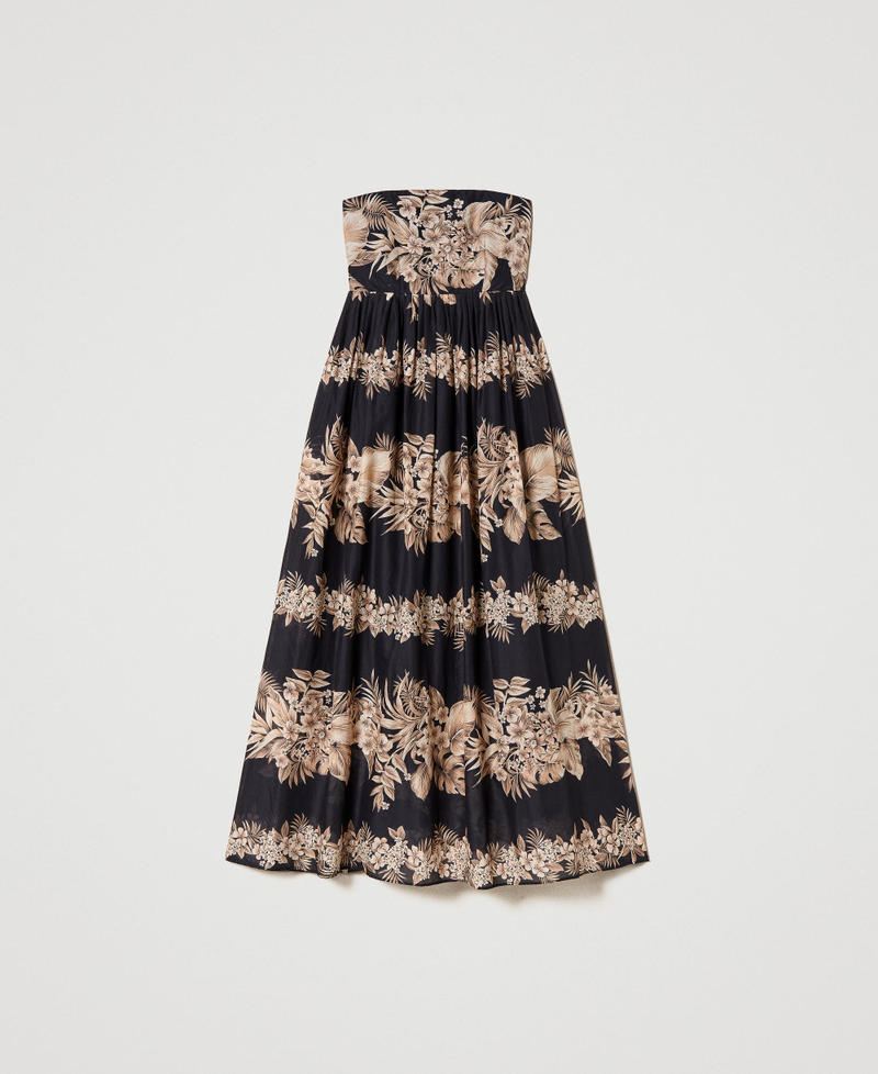 Robe longue bustier en mousseline imprim&eacute;e